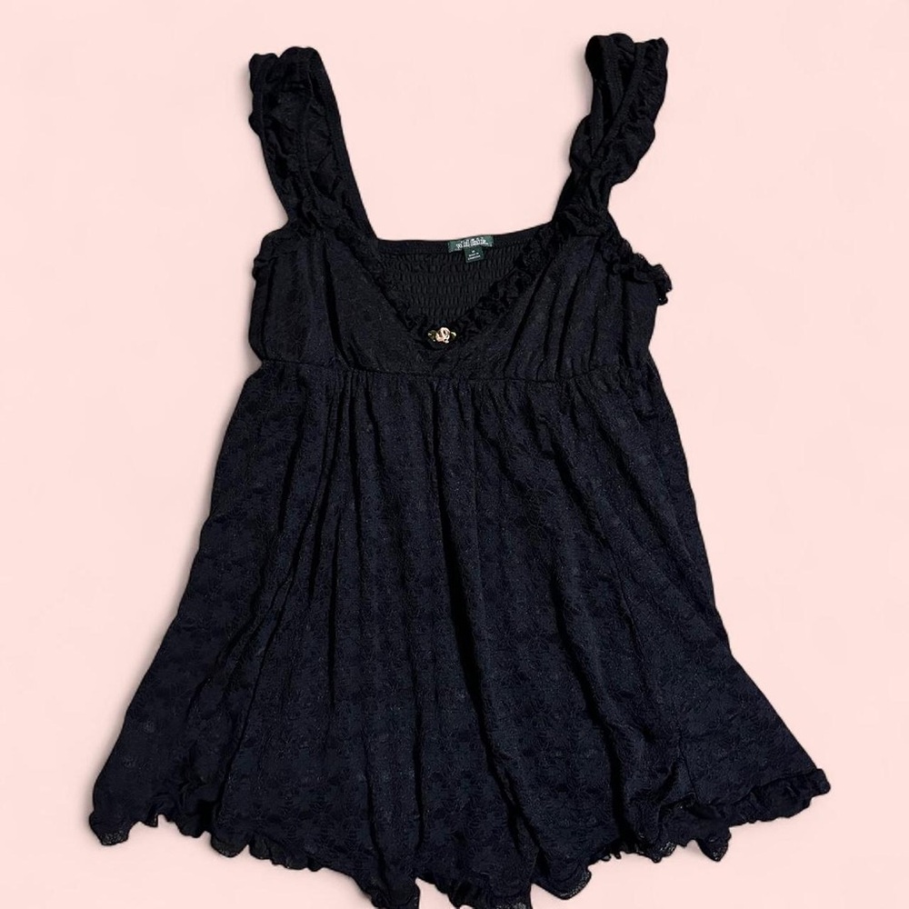 Wild Fable Black Textured Top with Floral Accent